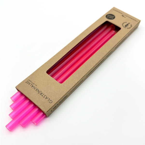 4 neonpinke Glastrinkhalme (20 cm) + Reinigungsbürste