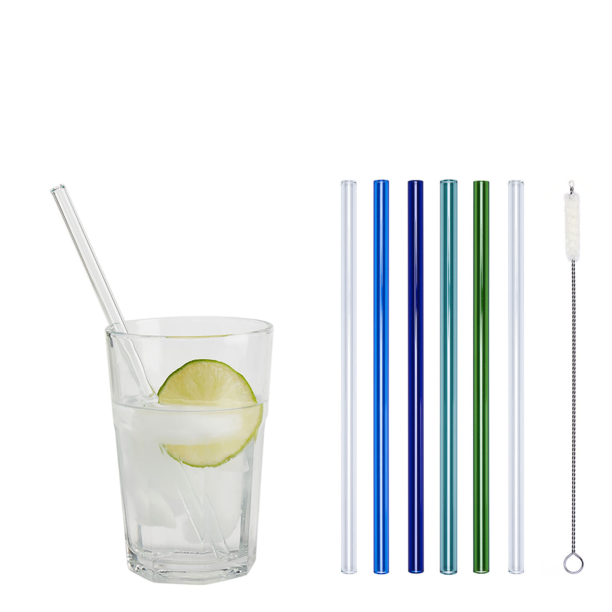 Unser 20 cm langer Standard-Glastrinkhalm passt in jedes Trinkglas - ein echter „Tausendsassa“ also! Ob Longdrink, Saftschorle, Wasser oder Softdrink: der 20 cm lange Tausendsassa freut sich über jede Erfrischung!  Im Set enthalten sind 6 farblich sortierte Glastrinkhalme (20 cm, gerade; 2x weiss, 2x schwarz, 2x klar) und eine Reinigungsbürste aus Nylon oder Baumwolle.  Produktmaße Länge: 20 cm  Durchmesser: 8 mm