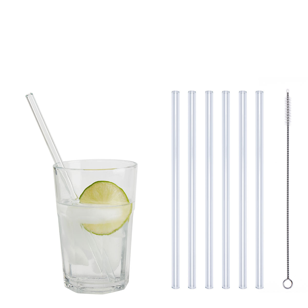 Unser 20 cm langer Standard-Glastrinkhalm passt in jedes Trinkglas - ein echter „Tausendsassa“ also! Ob Longdrink, Saftschorle, Wasser oder Softdrink: der 20 cm lange Tausendsassa freut sich über jede Erfrischung!  Im Set enthalten sind 6 klare Glastrinkhalme (20 cm, gerade) und eine Reinigungsbürste aus Nylon oder Baumwolle.  Produktmaße Länge: 20 cm  Durchmesser: 8 mm