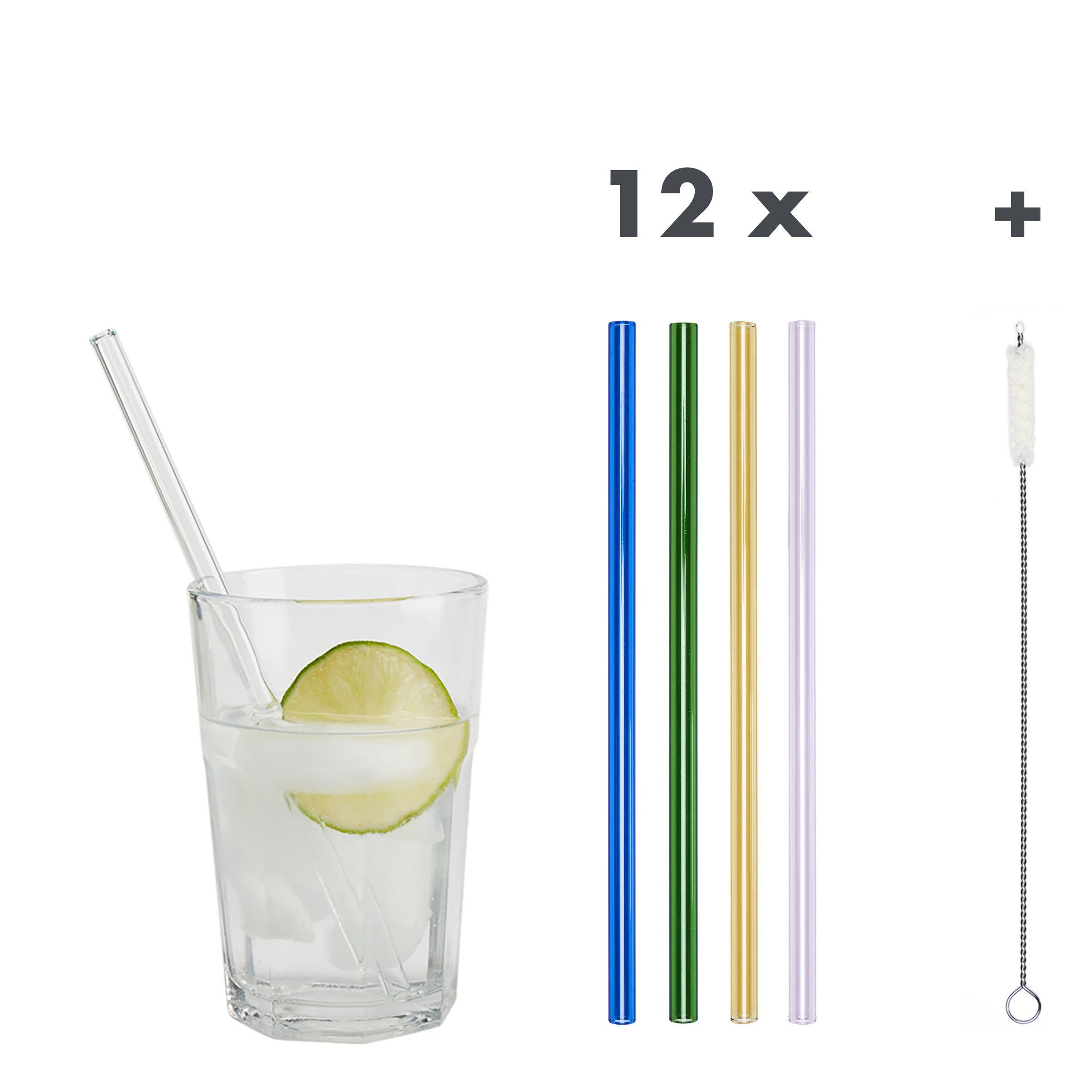 Unser 20 cm langer Standard-Glastrinkhalm passt in jedes Trinkglas - ein echter „Tausendsassa“ also! Ob Longdrink, Saftschorle, Wasser oder Softdrink: der 20 cm lange Tausendsassa freut sich über jede Erfrischung!  Im Set enthalten sind 48 farblich sortierte Glastrinkhalme (20 cm, gerade; 12x Blau, 12x Grün, 12x Gelb, 12x Rosa) in einer sicheren Verpackung und eine Reinigungsbürste aus Nylon oder Baumwolle.  Produktmaße Länge: 20 cm  Durchmesser: 8 mm